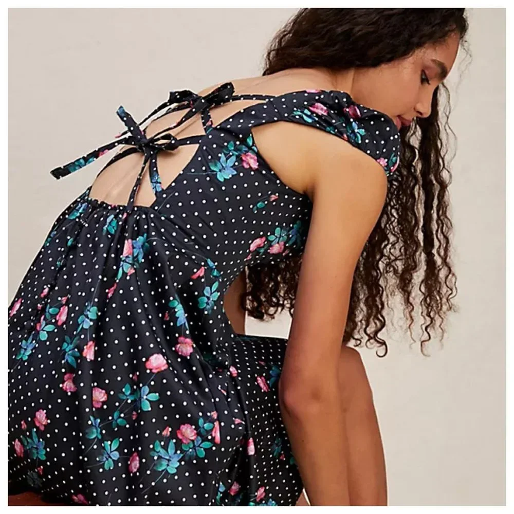 NWOT FOR LOVE & LEMONS Florentina Black & Floral Print Midi Dress, size Small - Picture 7 of 14